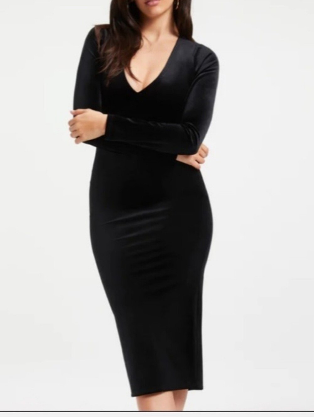 Good American Black Velvet Bodycon Midi Dress Size 2 Cocktail Party Quiet Luxury